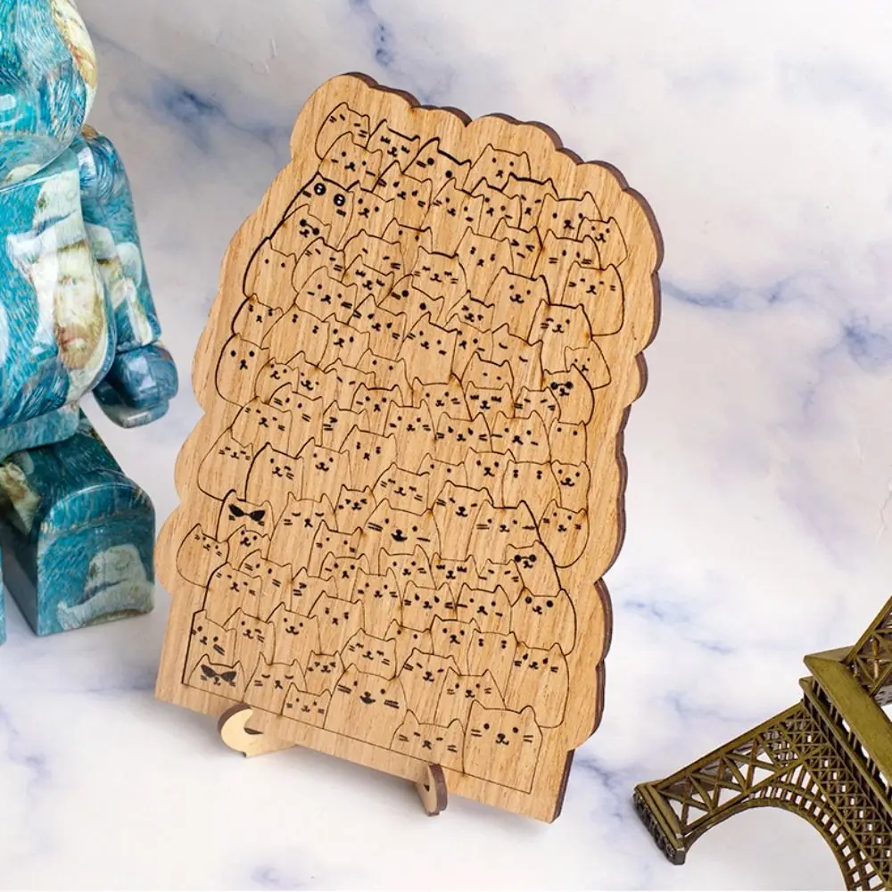 독특한 고양이 모양 백마리 고양이 퍼즐 두뇌 자극 도전적인 나무 조각 퍼즐 불규칙한 DIY 장난감 동물 퍼즐 퍼즐 애호가용