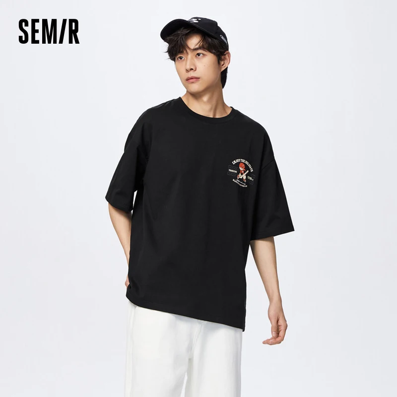 

Semir Short Sleeve T Shirt Men 2023 Summer New Moisture Wicking Couple Loose Cartoon Print Crew Neck Top