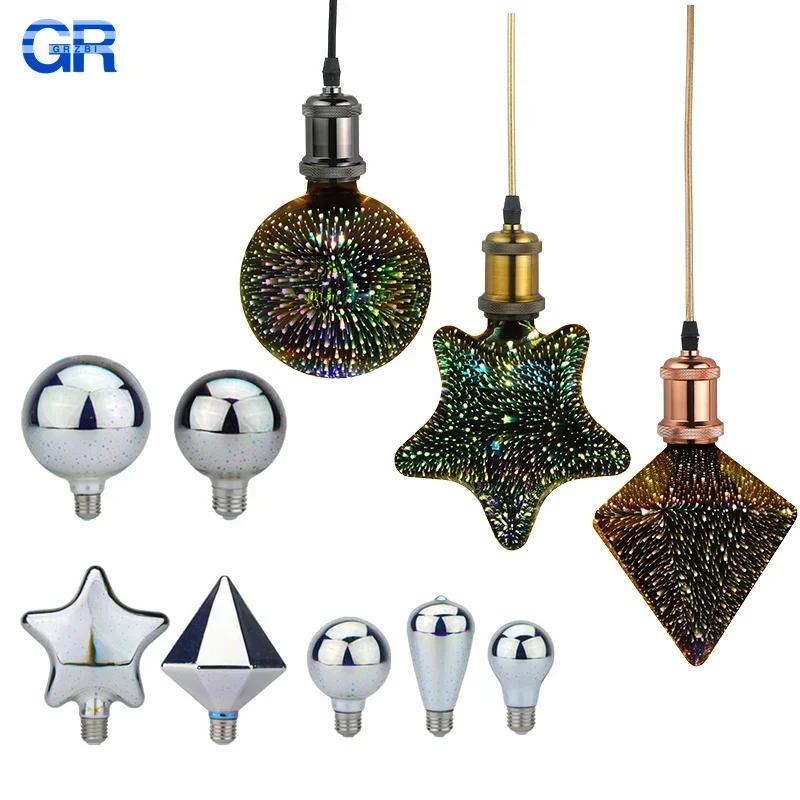 

LED Edison 3D Colorful Light Bulb E27 AC110V 220V Vintage Fireworks Decoration Holiday Bulb ST64 Ampoule Led Night Lamp Lighting