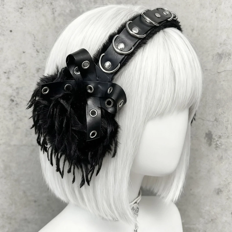  Punk Ear Covers with PU Patchwork Windproof Winter Ear Warmers Headband For Concerts Parties Daily Commute Or Cosplay