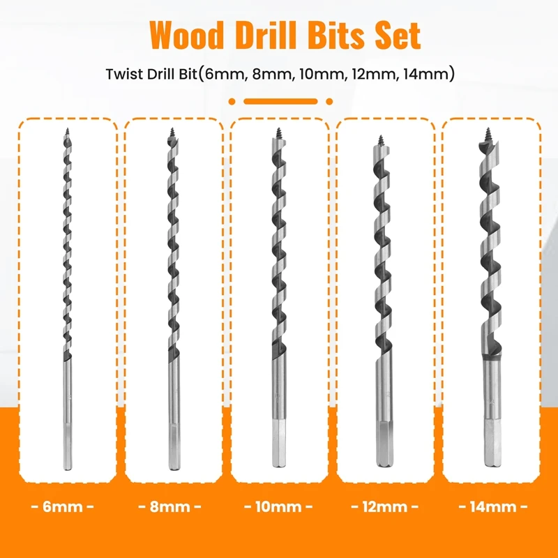 2025 جديد 5 قطعة 230 مللي متر عرافة عرقوب اضافية طويلة نقطة تويست اوجير الخشب لقمة ثقب مجموعة النجارة تويست مثقاب الخشب أداة مجموعة 6 8 10 12 14 #3