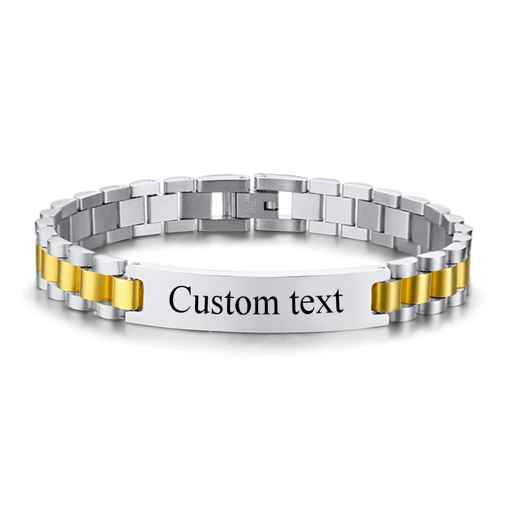 

12mm Custom Name logo Stainless Steel Men Bracelet for Women watch band Black Engrave Text Id Bracelets Gift Jewelry