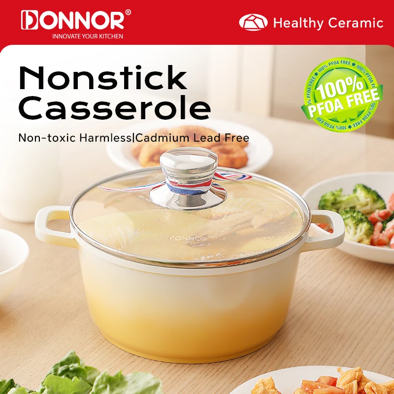 

DONNOR 20cm/7.9inch Ceramic Nonstick Casserole Pot 2.7L PFOA-Free Healthy Stock Pot, All Stoves & Induction Compatible