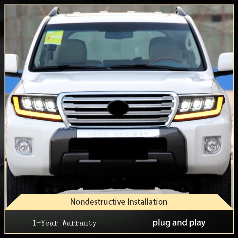 أضواء السيارة لتويوتا لاند كروزر 2008-2015 FJ200 LC200 LED مجموعة مصابيح أمامية ترقية ثنائية البؤرة 3 عدسة DRL زينون الملحقات #6