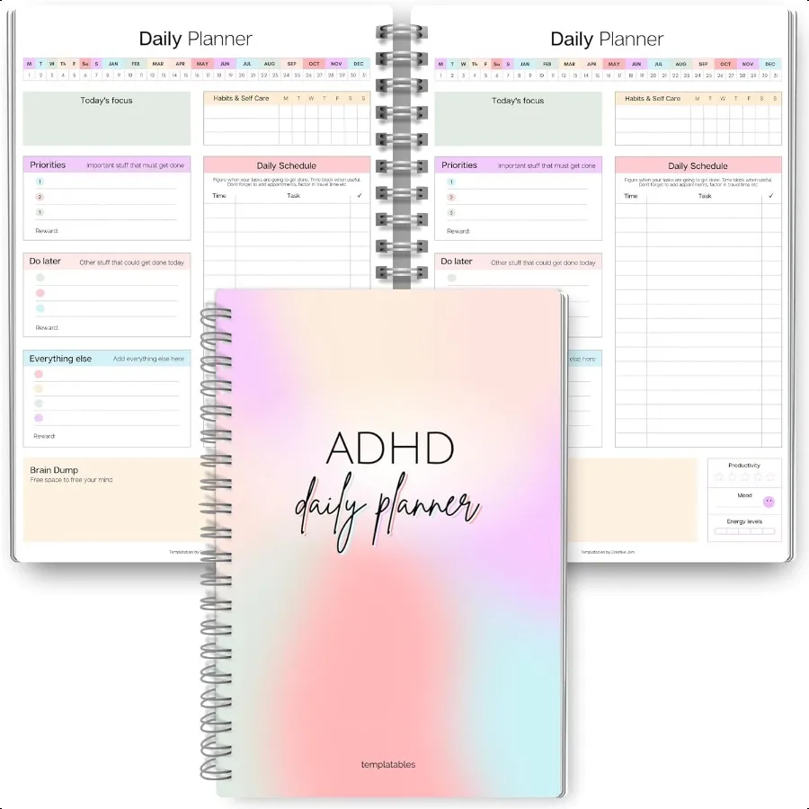ADHD Daily Planner for Neurodivergent Adults Productivity Daily Planner Task Management to Stay Organized and Focused Rainbow