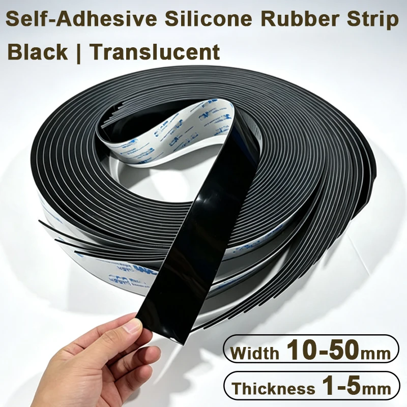 1 Meter Black Translucent Self-Adhesive Silicone Rubber Strips Thick 1-5mm Self Stick Shock Absorption Sealing Gasket Sheet Mat
