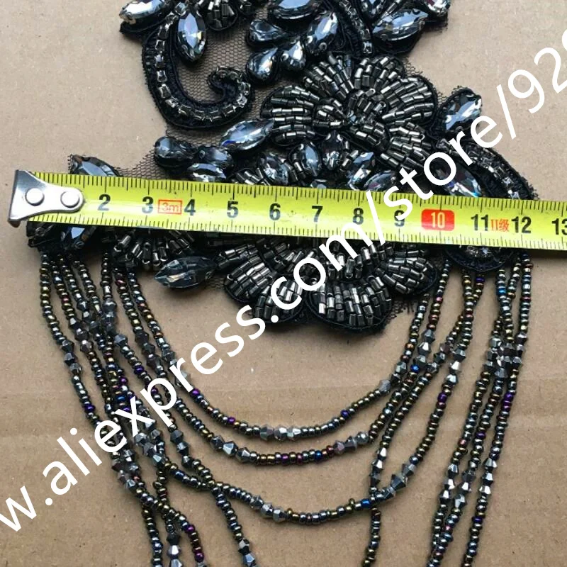 Red Black Grey White Glass Crystal Rhinestone Tassel Trims For Garments Dress Decoration Hand-sewed High Quality Crystal Trims