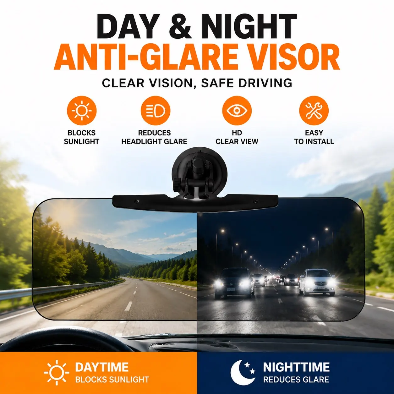 New Dual Purpose Car Sun Visor - Day & Night Anti Glare Visor Extender with Night Driving Shield & UV Protection for SUVs Trucks