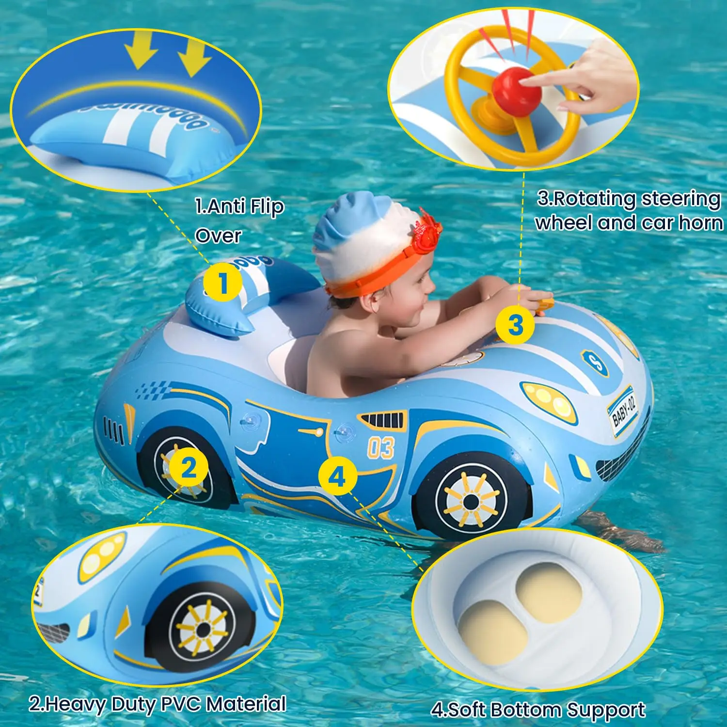 Flotador de asiento de coche para niños, flotador inflable infantil para verano, barco de natación, Círculo de baño, piscina, juguete de agua con dosel