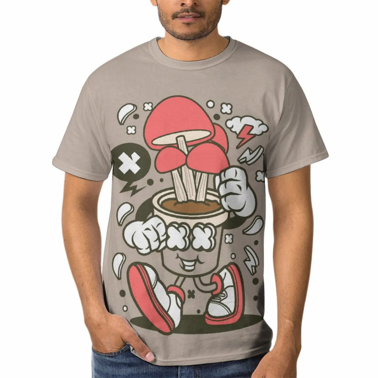 Camiseta con estampado de setas shiitake para hombre, ropa de calle deportiva, divertida, de dibujos animados, Verano