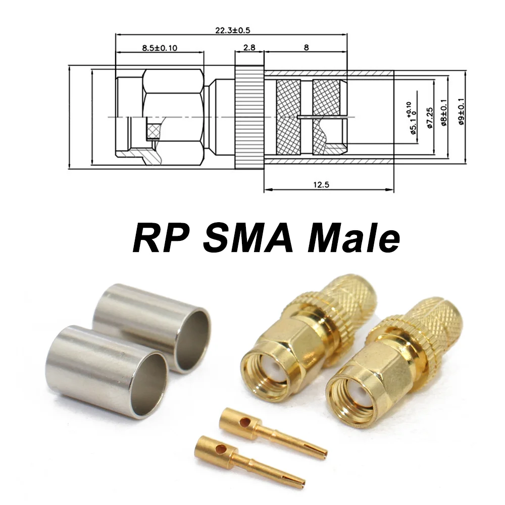 Male Female Bulkhead Crimp Cable RF Coaxial Adapter Reverse Polarity Male Pin Female Pin 50-5 Wire Terminal