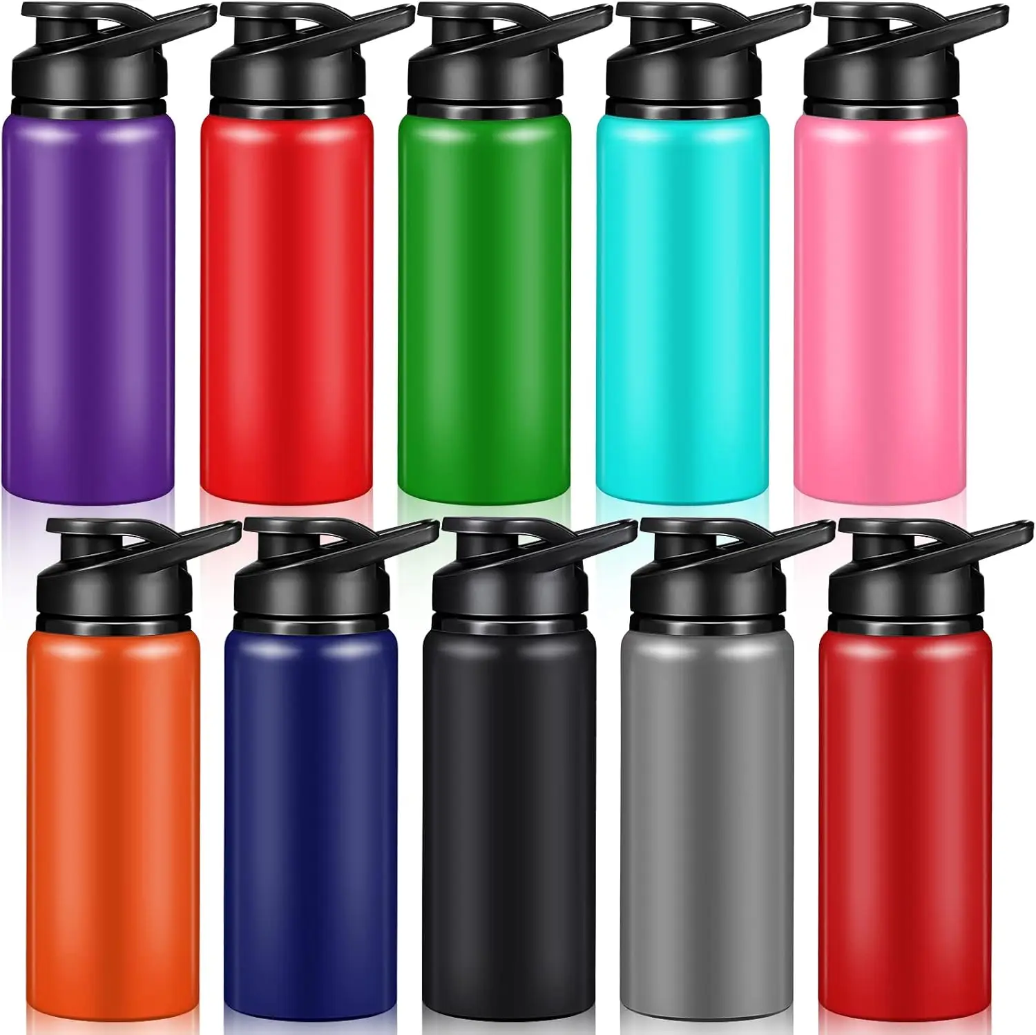 

10 Pack 20oz Reusable Aluminum Water Bottles, Multicolor for Outdoor Sports, Travel, Gym
