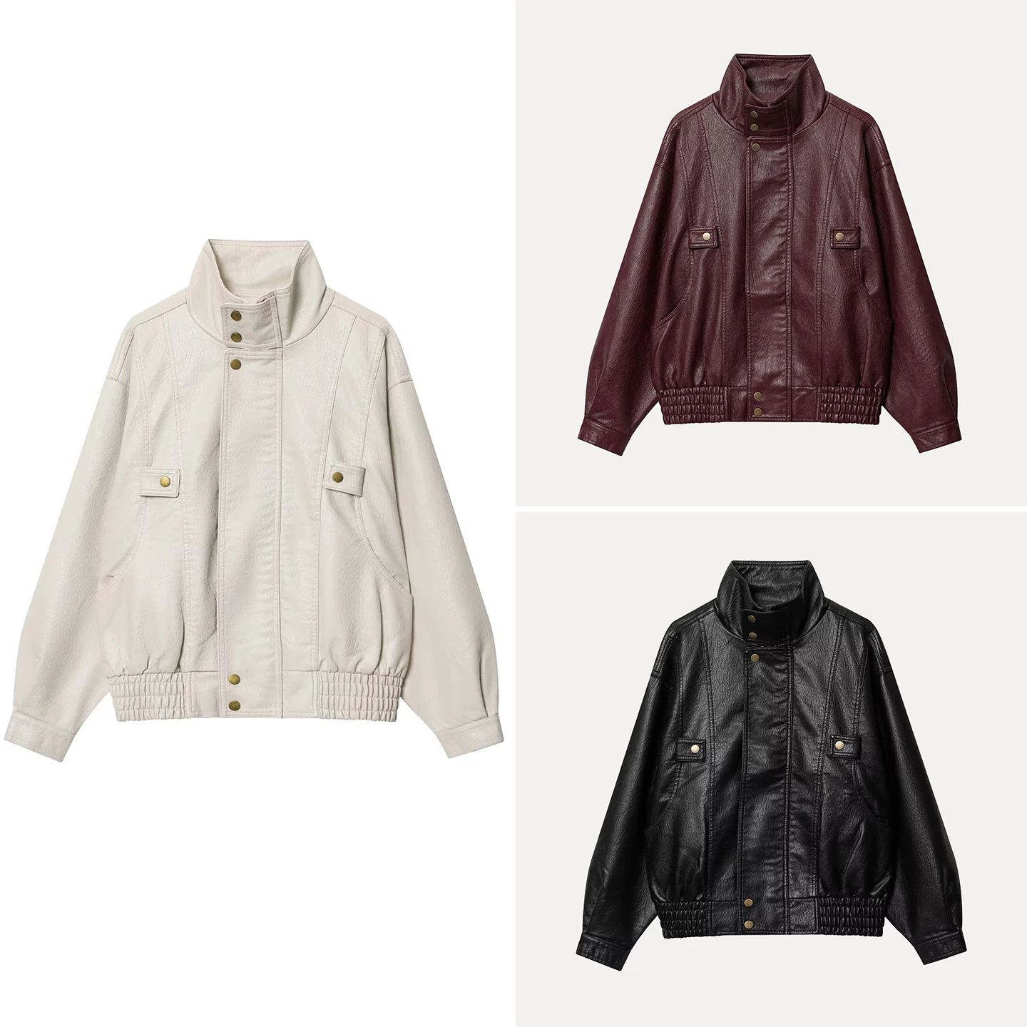 Ele Long Sve Waed cuir Jaet femmes Sle Simple quotidien Faion Z marque trajet coupe ample fermeture à glissière