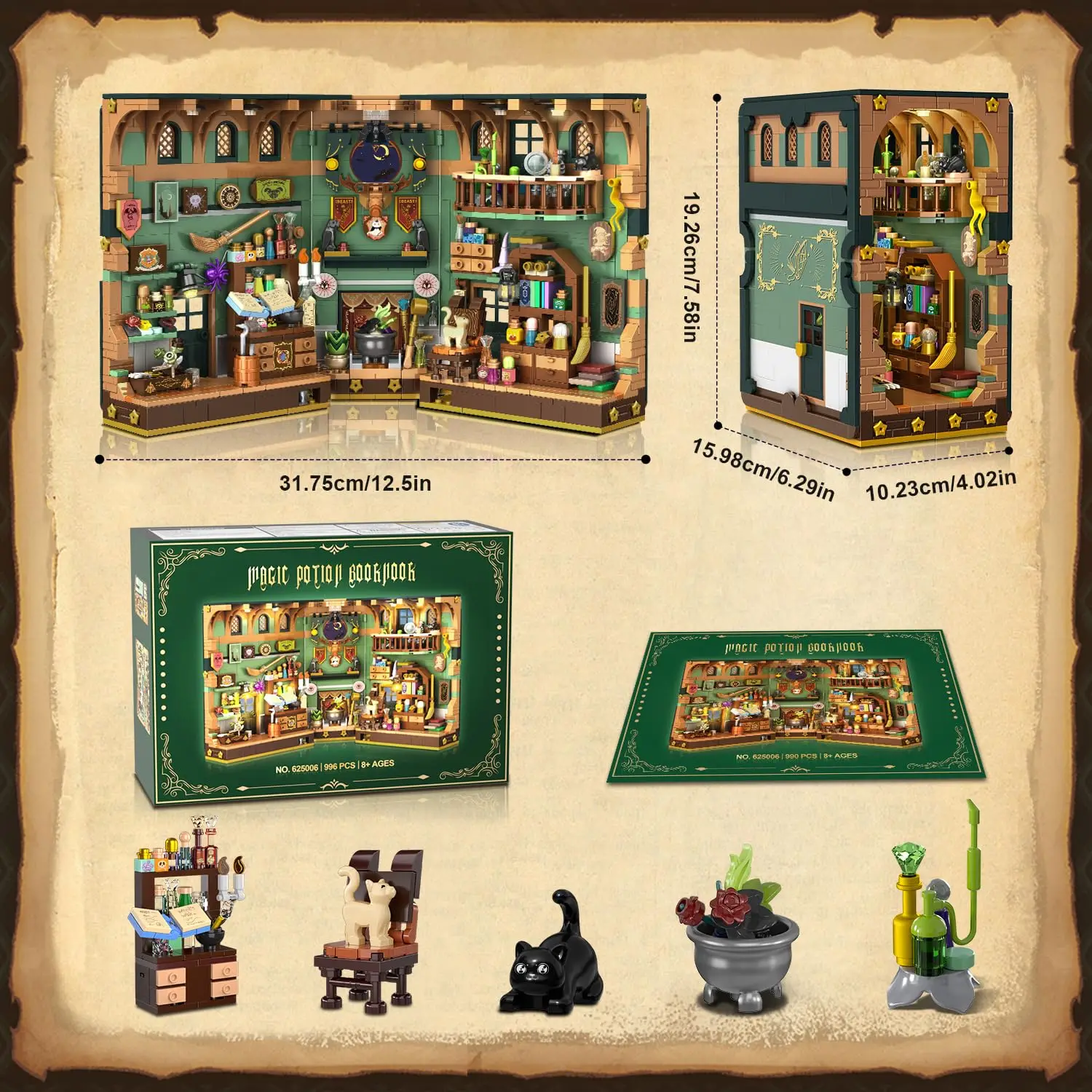 مجموعة بناء دفتر الجرعة السحرية مع غلاف كتب خفيف يمكنك صنعه بنفسك لرف الكتب وديكور المنزل نموذج طوب مصغر للبالغين والأطفال