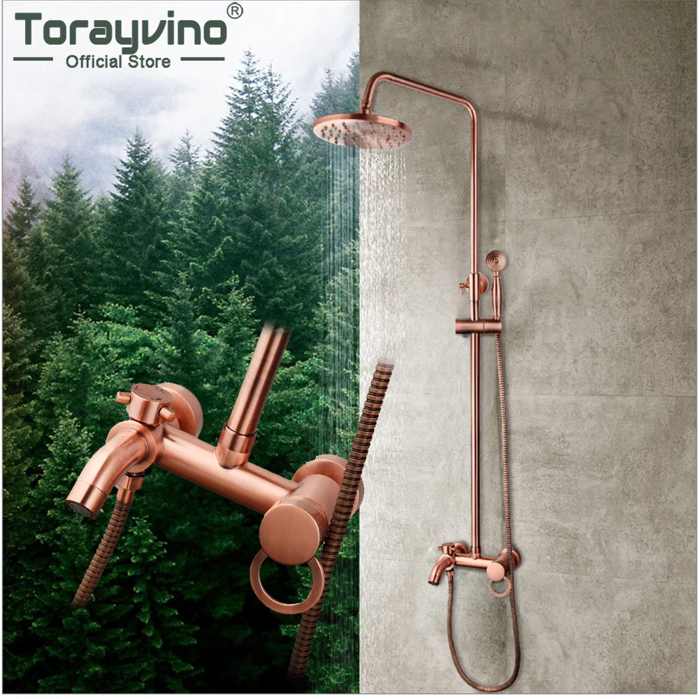 torayvino antique copper bathroom shower faucet grupo chuveiros de banho de chuva head bathtub shower system wall mounted mixer tap 01