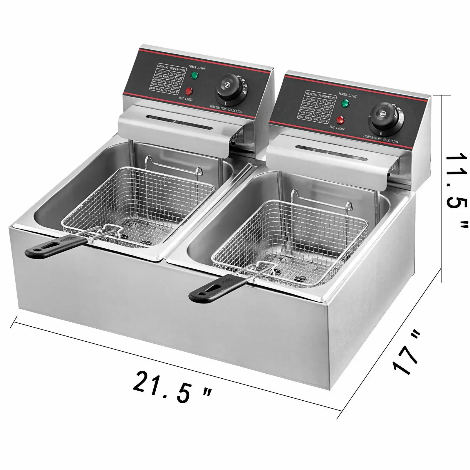 Imagem -02 - Vevor Duplo Fritadeira de Gordura Profunda Grande 5000w Comercial Controle Temperatura Ajustável Twin Chip Fritadeira Aço Inoxidável