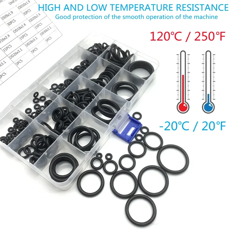 NBR O Ring Repair Assortment 260Pcs CS1.9/2.4/3.1mm Black Oilproof Waterproof Seal Hydraulic Cylinder Pump Replacement