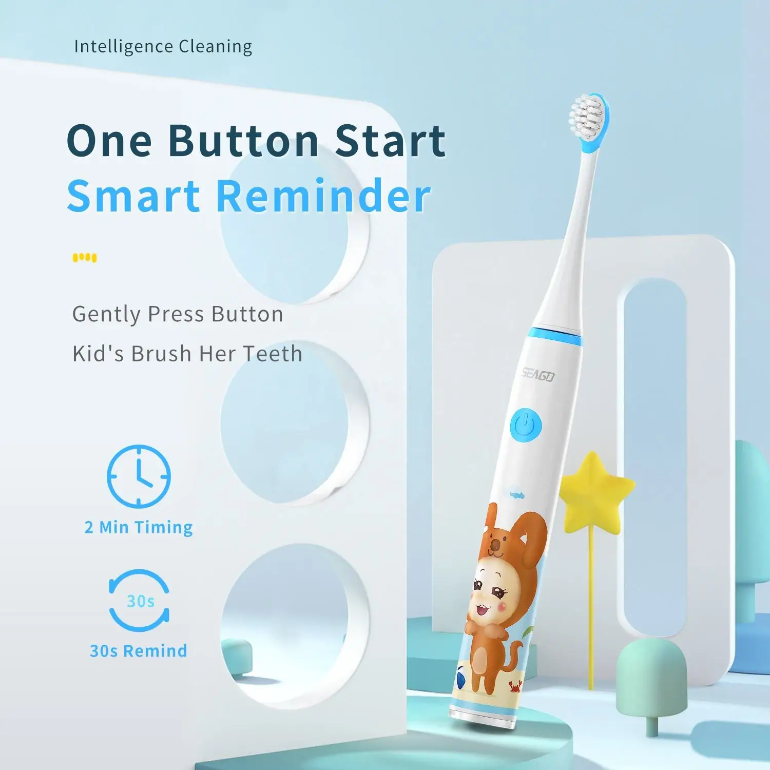 فرشاة أسنان كهربائية للأطفال من Seago SG-567، لطيفة ونحيفة ومحمولة IPX7 سونيك قابلة لإعادة الشحن مع رأس بديل من النوع C للعناية بالأسنان