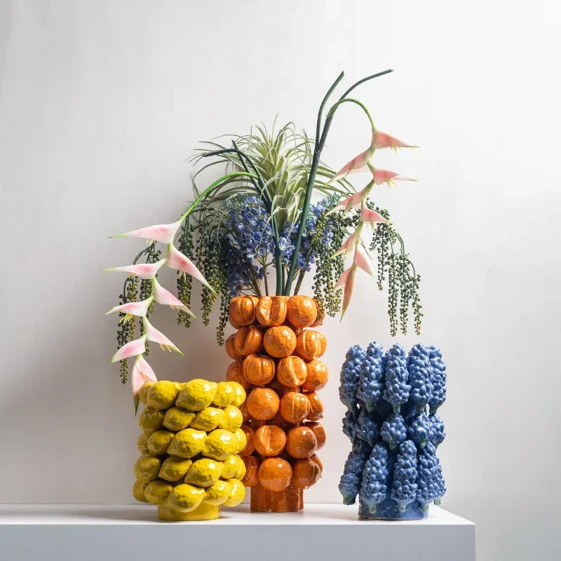 Lemon Vase,Ceramic Short Design,Fruit Vase,Modern Natural Shape,Tabletop Vase,Home Living Sample Room Decor Ornament