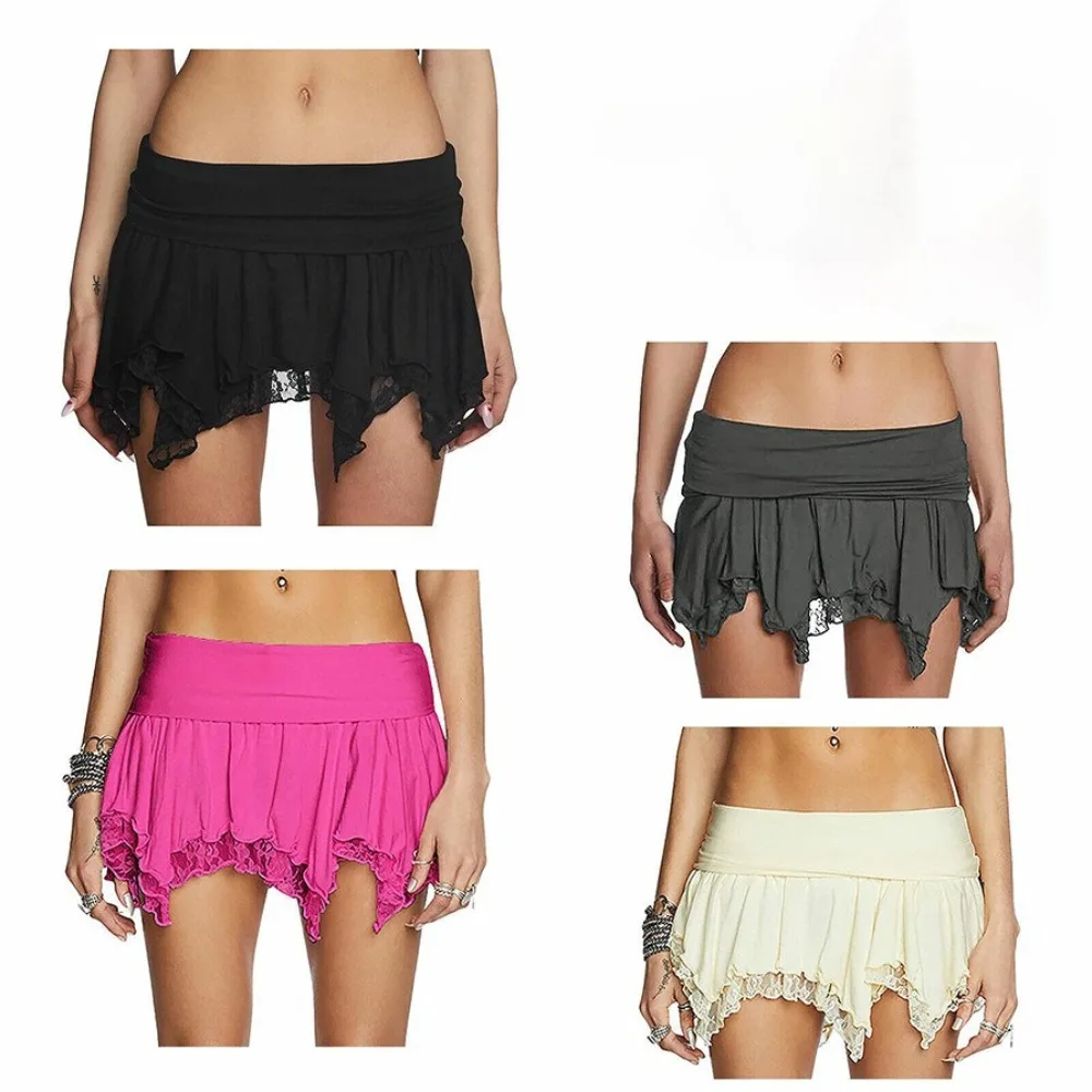 

Женская кружевная мини-юбка Y2K с низкой посадкой и многослойным рюшами по подолу, черная шикарная мини-юбка, нижнее белье, короткие юбки, сказочная юбка, уличная одежда