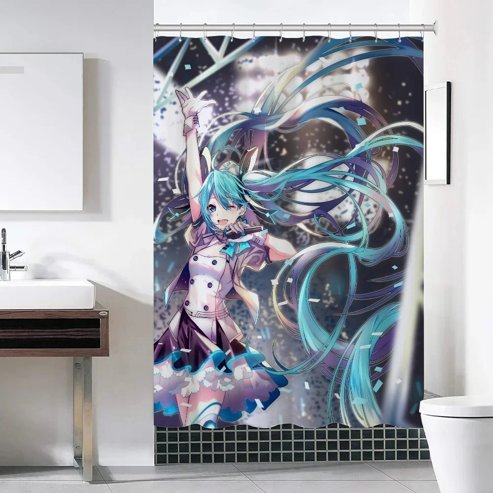 Hatsune M-Miku Shower Curtain for Bathroom Accessories Folding Partition Bath Curtains Bedrooms Waterproof Fabric Things the Set