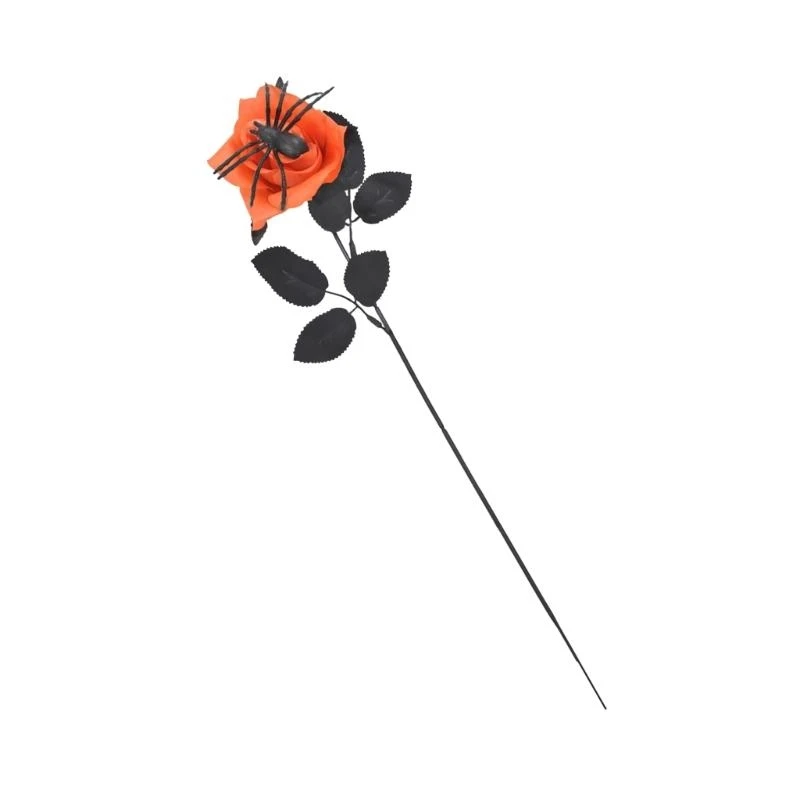 Black Spiders Artificial Rose Stem Ornament For Haunting House Home Decoration 15UB