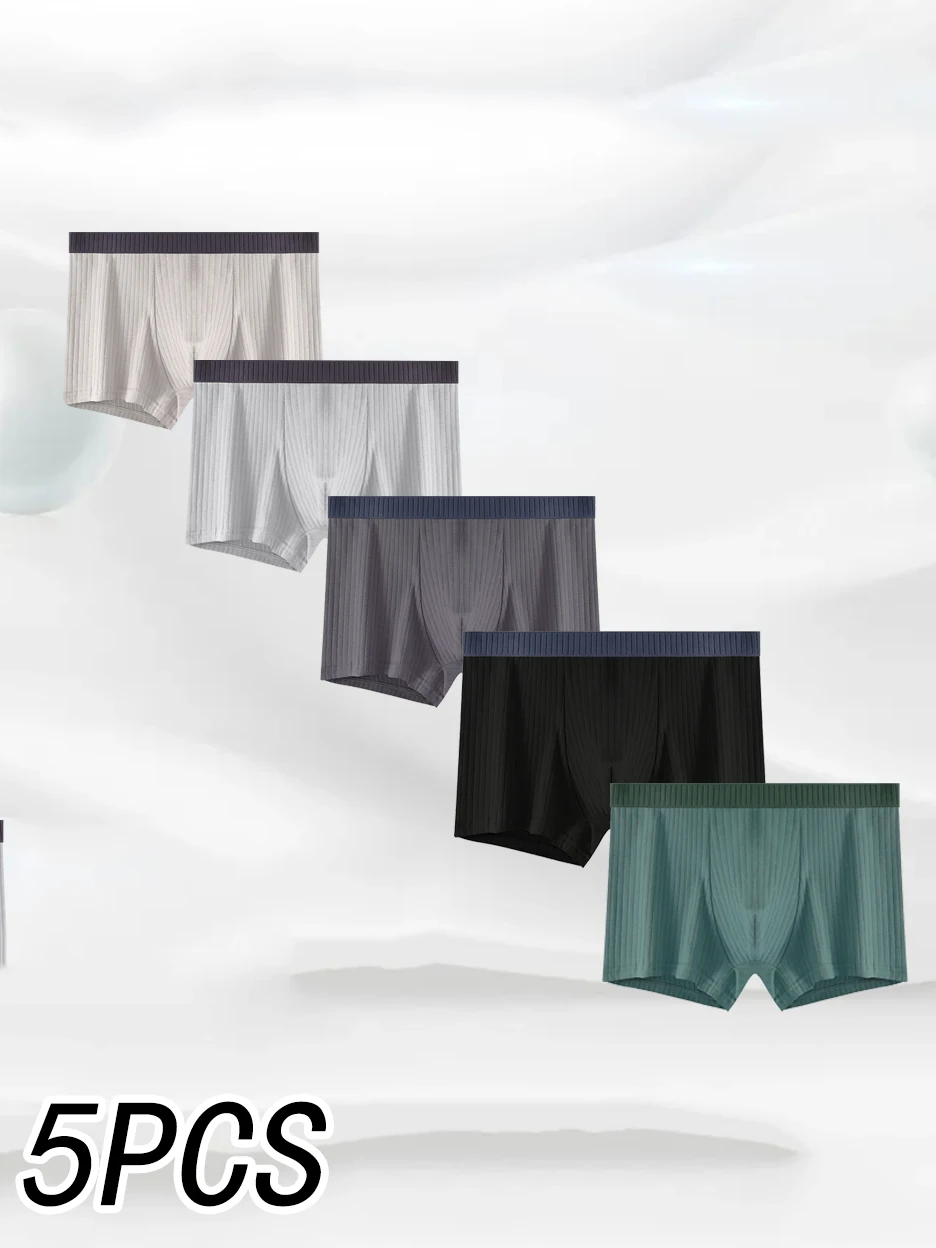 

5 шт. хлопковых мужских боксерских трусов, впитывающих пот, приятных для кожи, комфортных, дышащих, разноцветные, оптом.