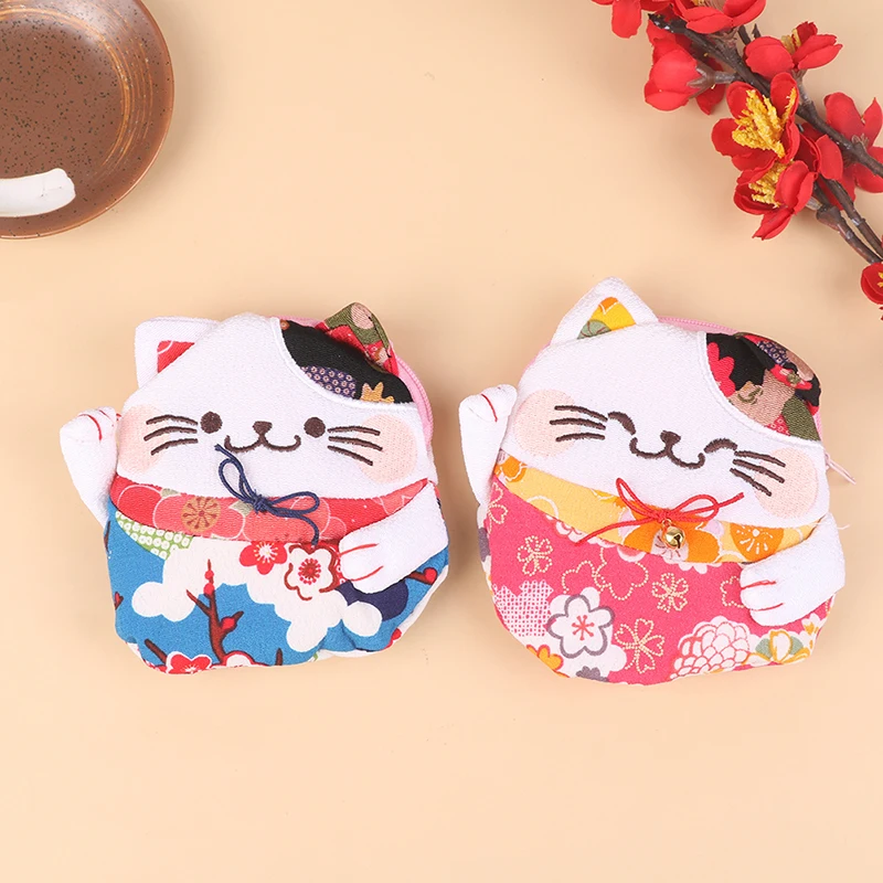 1pc Cute Lucky Cat Cloth Cat-Shaped Coin Purse Key Case Lovely Pocket Cloth Handbag Storage Bag Earphone Bag Coin Bag