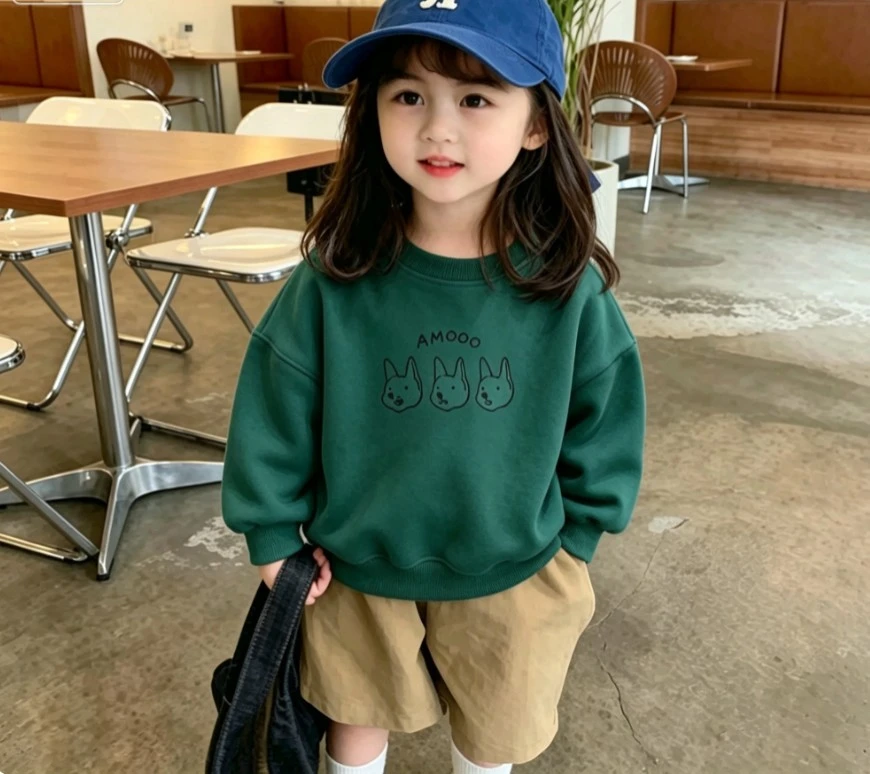 Toddler Basic Autumn Sweatshirt Kid Cartoon Rabbit Print Crew Neck Loose Pullover Baby Long Sleeve Casual Outerwear Kids Tops