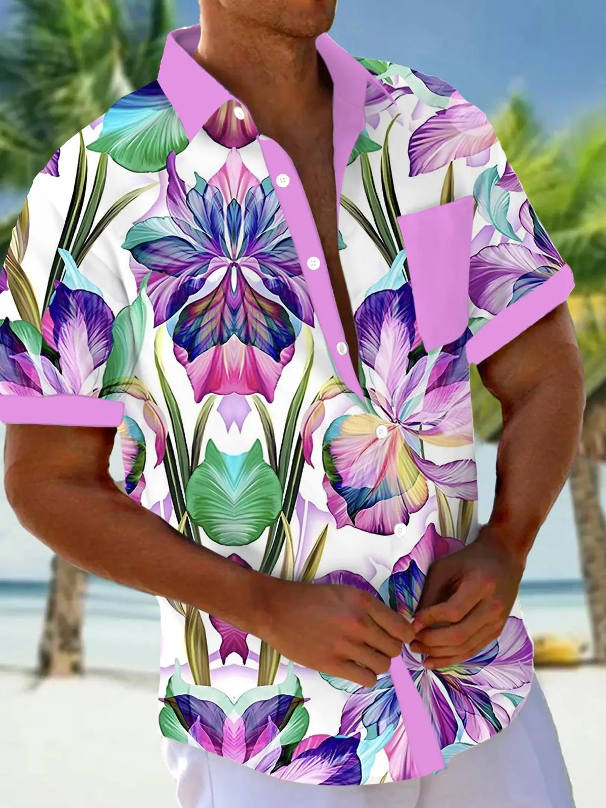 New Hawaii Spring/Summer Fashion Leisure Street Walk Tourist Beach Printed Full Open Short Sleeve Button Shirt, Quick Shipping
