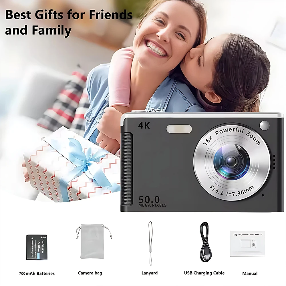 4K Digital Camera 50MP Autofocus Vlogging Camera Entry-level 16X Zoom Selfie Camera 2.8 Inch Student Photography Video Camera
