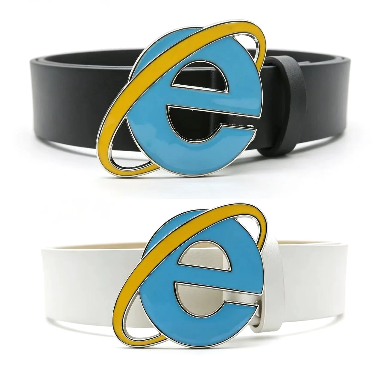 Unisex Nostalgic Design Y2K IE Logo Belt, Novelty Internet Explorer E Letter Buckle Belt for Men Women Punk Design Cosplay Party