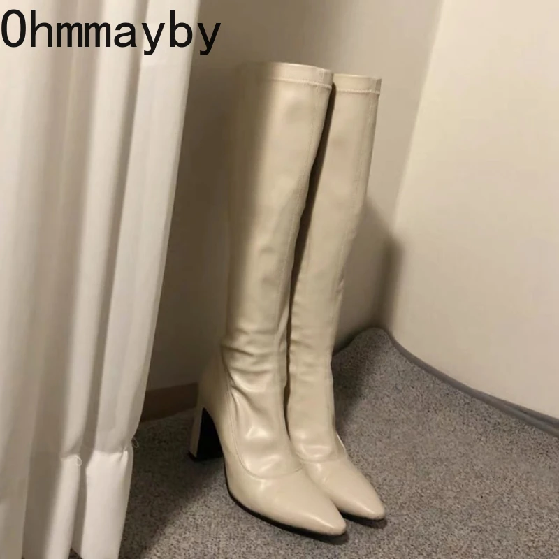 

Winter Thick Heel Woman High Boots Fashion Cosy Soft Leather Shoes Female Mordern Stretch Slim Long Booties Zapatos De Muje