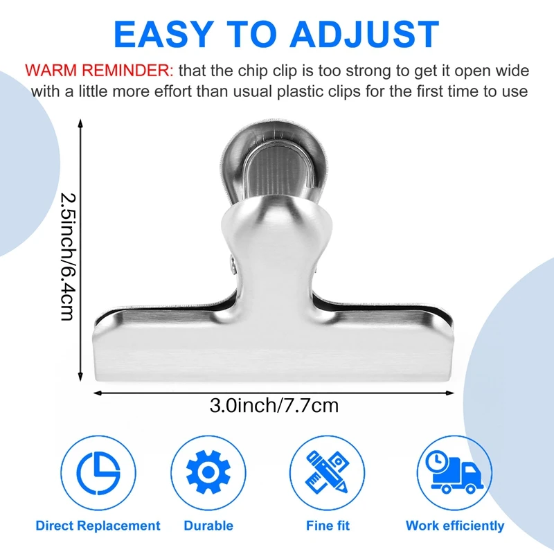 8Piece Silver Chip Clips Large Clips 3 Inch Wide Bag Clips Food Clip Kitchen Clips For Food Packages For Snack