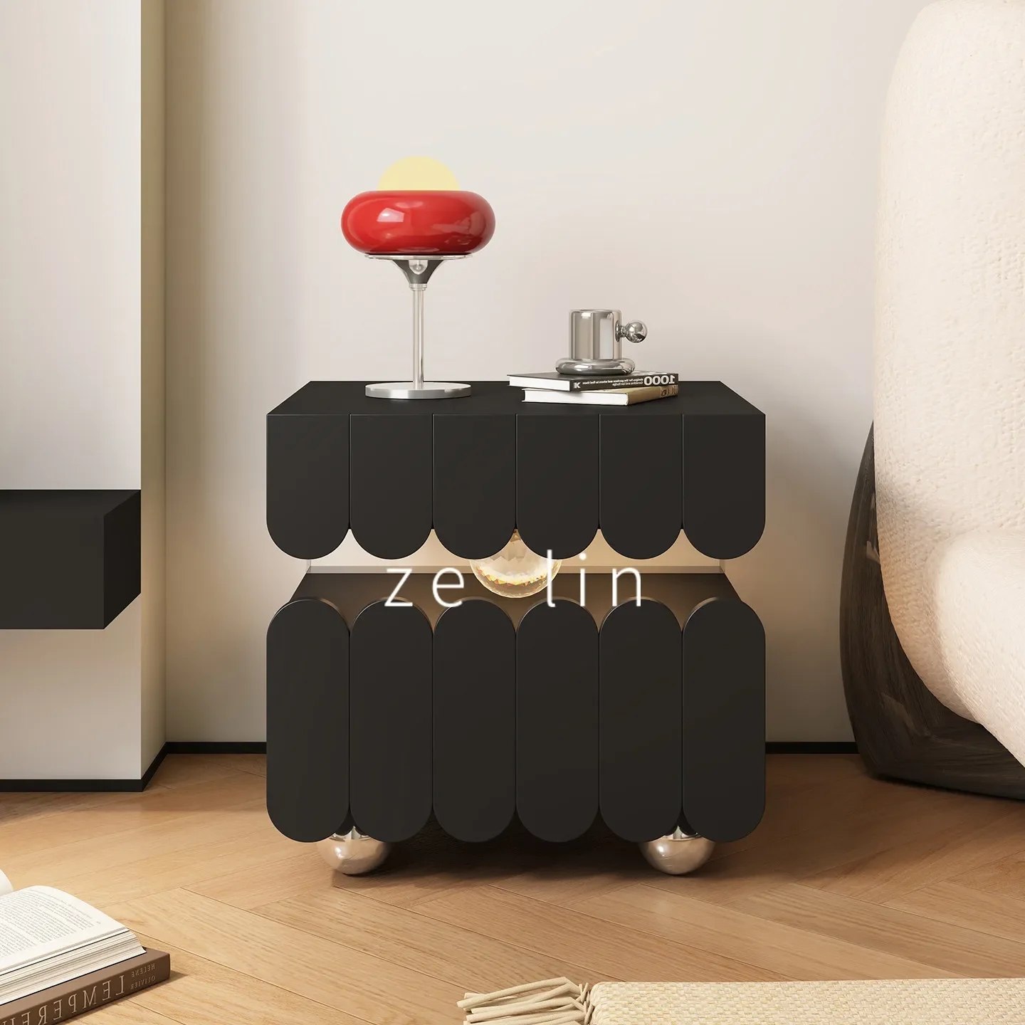 2026 New Italian Light Luxury Style Solid Wood Bedside Table, Creative Bedroom Home Use, Simple Modern Bedside Table with.