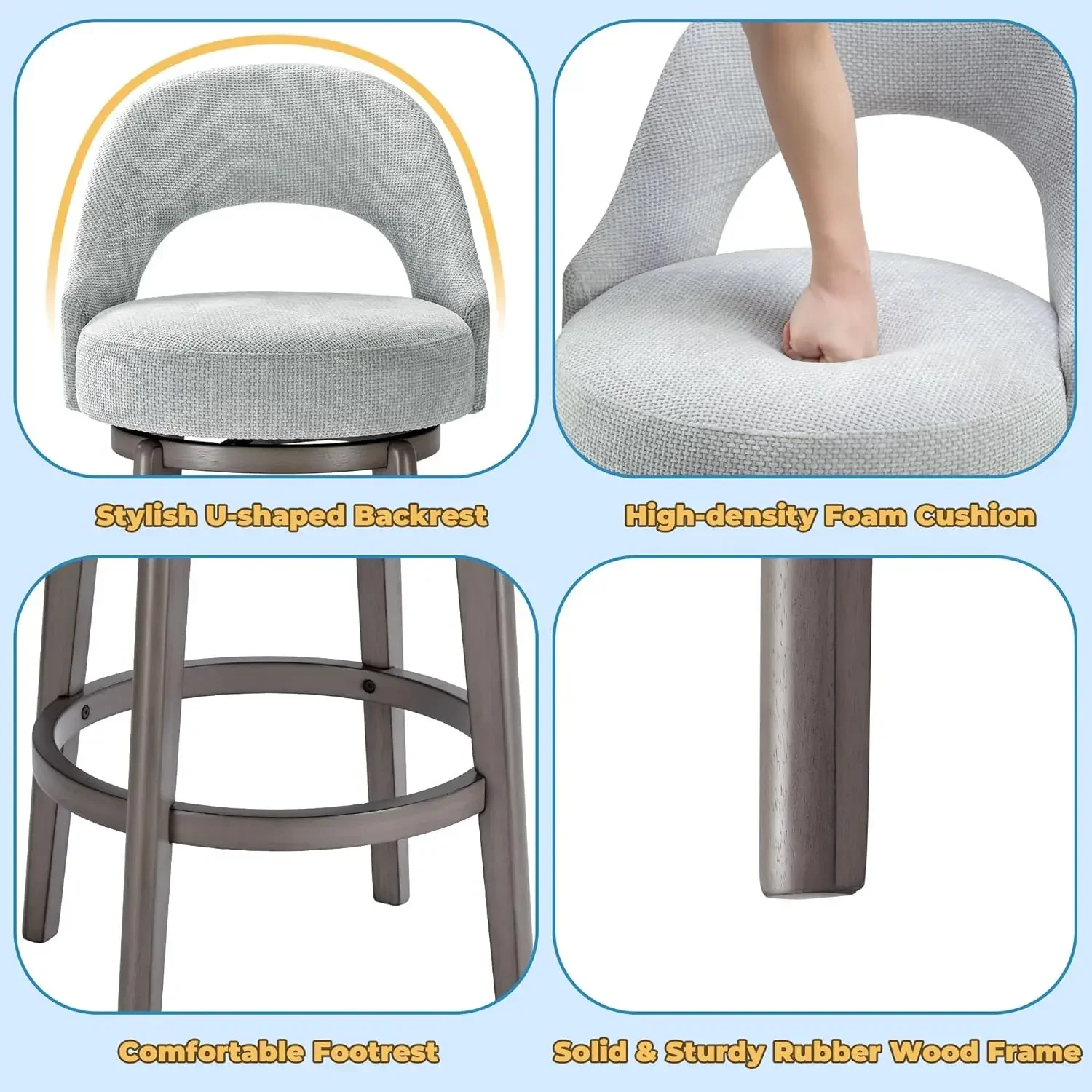 ความสูงเคาน์เตอร์ Barstools ชุด 4-26 "หมุน,เก้าอี้บาร์หุ้มกํามะหยี่,สตูลโมเดิร์นสําหรับห้องครัวและผับ,สีเทาสีเขียว