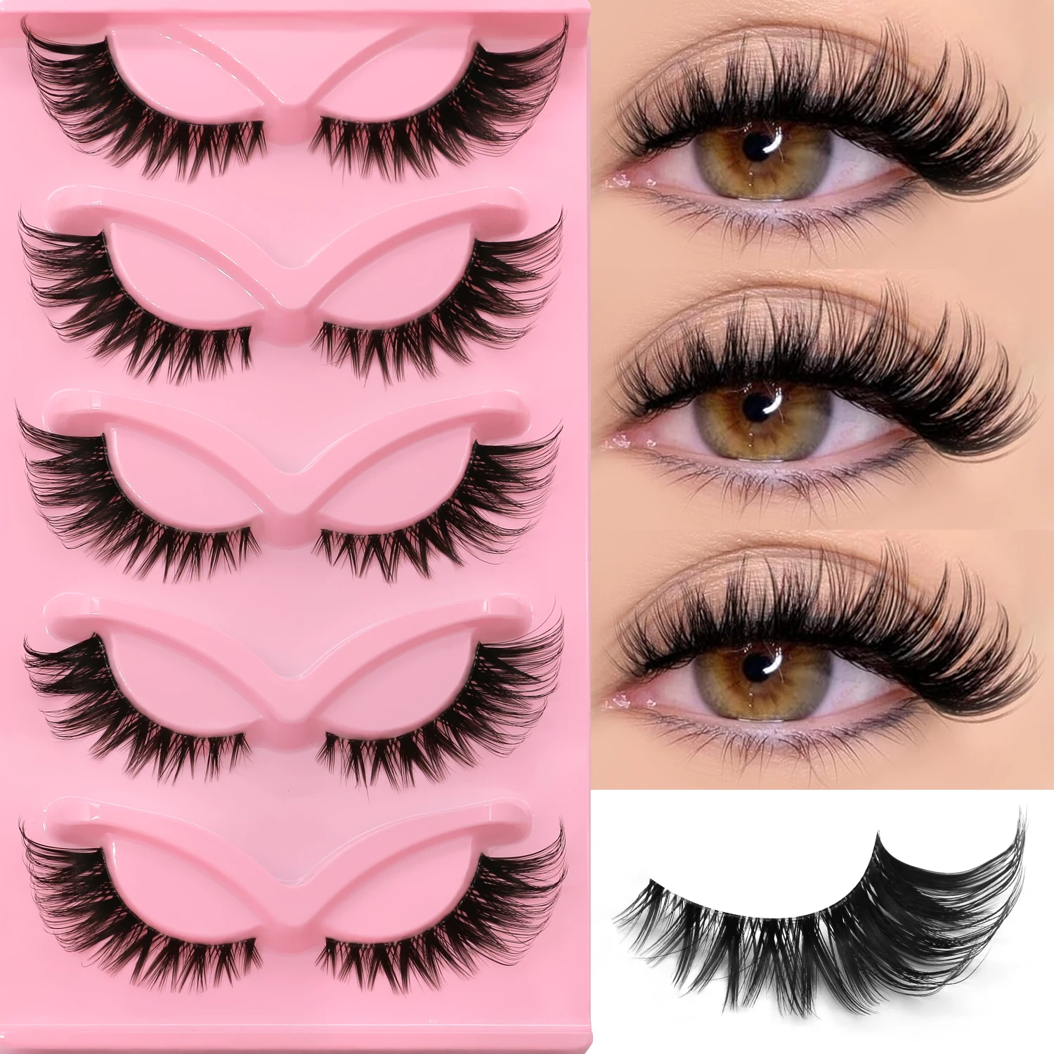 LASVIREY Natural Cat Eye Lashes Natural Curl Eyelashes Soft Cross 3D Faux Mink Lashes Natural Long Winged End Eye Elongated Lash