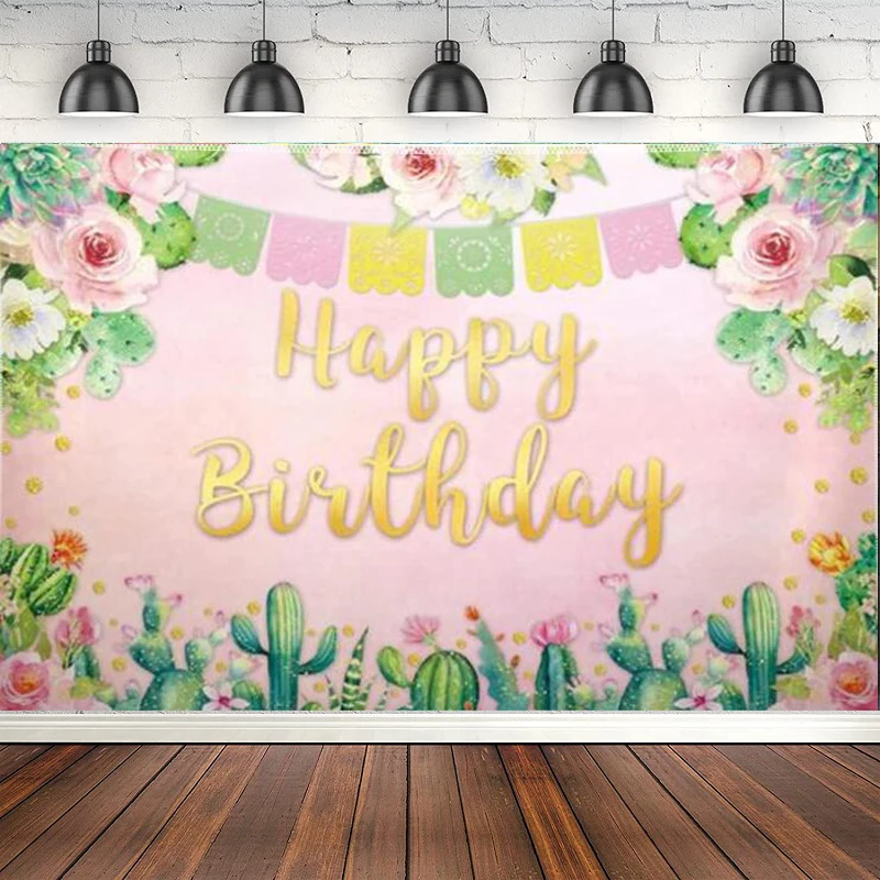 Feliz aniversário méxico fotografia pano de fundo cactus rosa floral fundo menina primavera fiesta decorações de festa recém-nascido banner