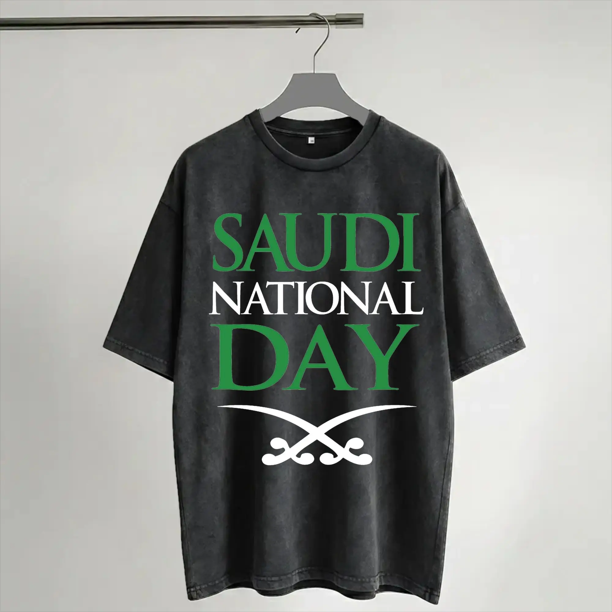 Saudi National Day  T Shirts Hip Hop Washed Cotton Harajuku T-Shirt Kingdom of Saudi Arabia Vintage for Men Women Streetwear