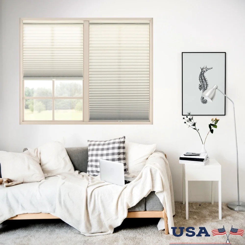 

Cordless Polyester Pleated Shades Light Filtering Privacy Blinds Child Safe Easy Adjust Window Covering Durable PVC Hardware
