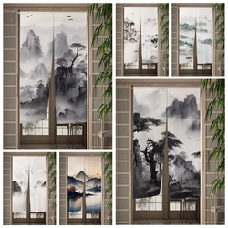 Chinese Ink Painting Door Curtain Mountain Landscape Japanese Doorway Curtain Bedroom Kitchen Partition Entrance Hanging Curtain