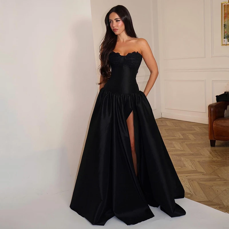 

Thinyfull Black A-Line Prom Evening Dresses Saudi Arabia Sweetheart Lace Party Dress Formal Night Cocktail Prom Gowns Customized