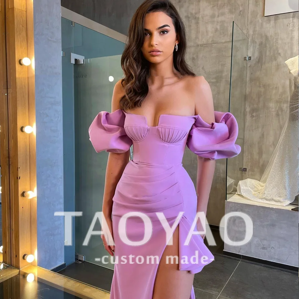 Purple Sweetheart Neck Evening Dresses Prom Dress Short Sleeves Floor Length Party Gowns 2024 High Slit Mermaid فساتين السهرة