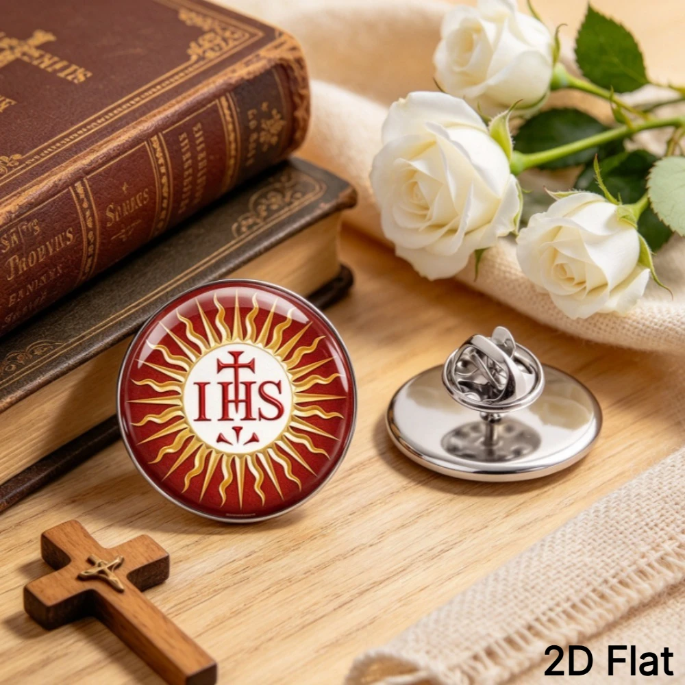 6-20Pcs 2D Flat IHS Catholic Brooch, Sacred Monogram Stainless Steel Lapel Pin, Religious Badge for Clothes Church Souvenir Gift