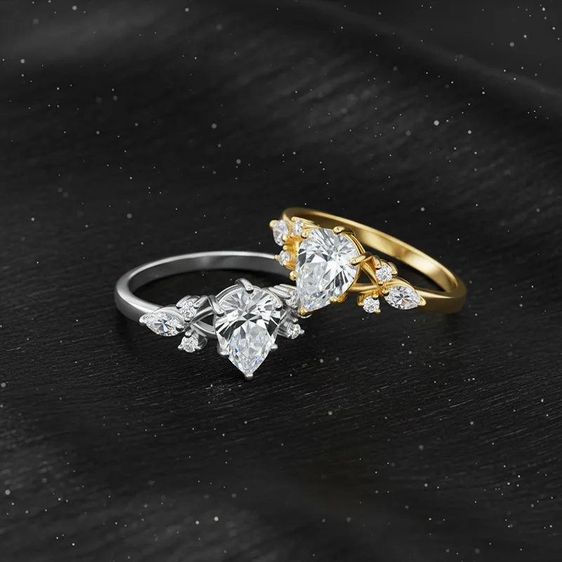 S925 Silver 1.25 Carat Teardrop-Shaped Moissanite Ring for Women, Unique Design with Elegant Style
