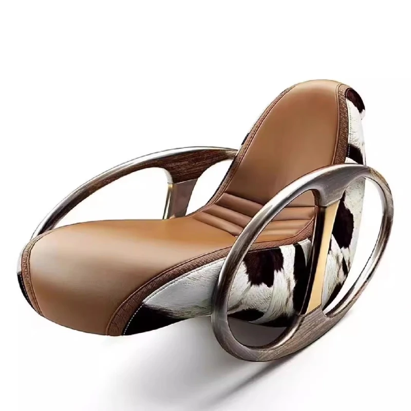 

Italian light luxury luxury milk cowhide rocking chair villa large flat living room high