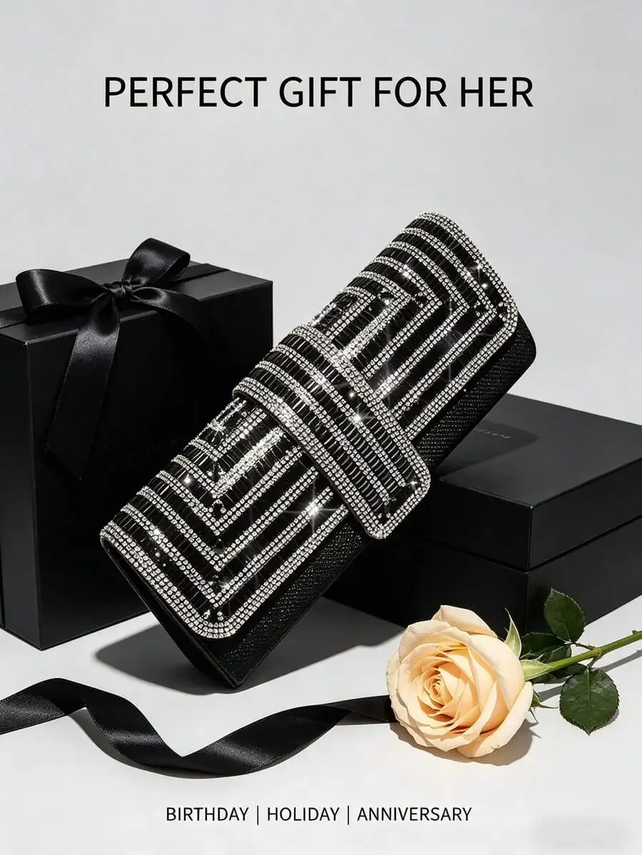 

Elegant Rhinestone Geometric Clutch Bag For Women Evening Party Gift