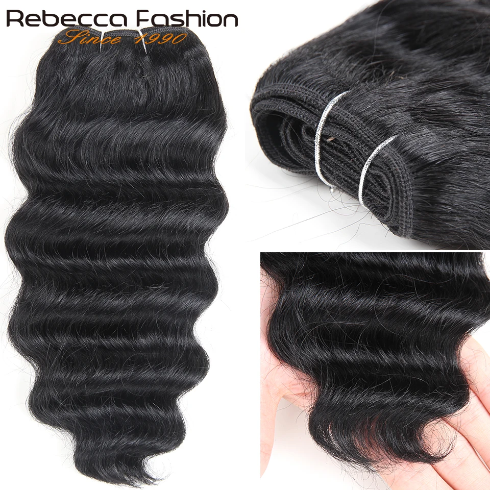 Rebecca Hair-mechones de ondas profundas brasileñas, cabello humano de Color Natural, tejido Deal 1B 99J, extensión de cabello Remy, 1 pieza