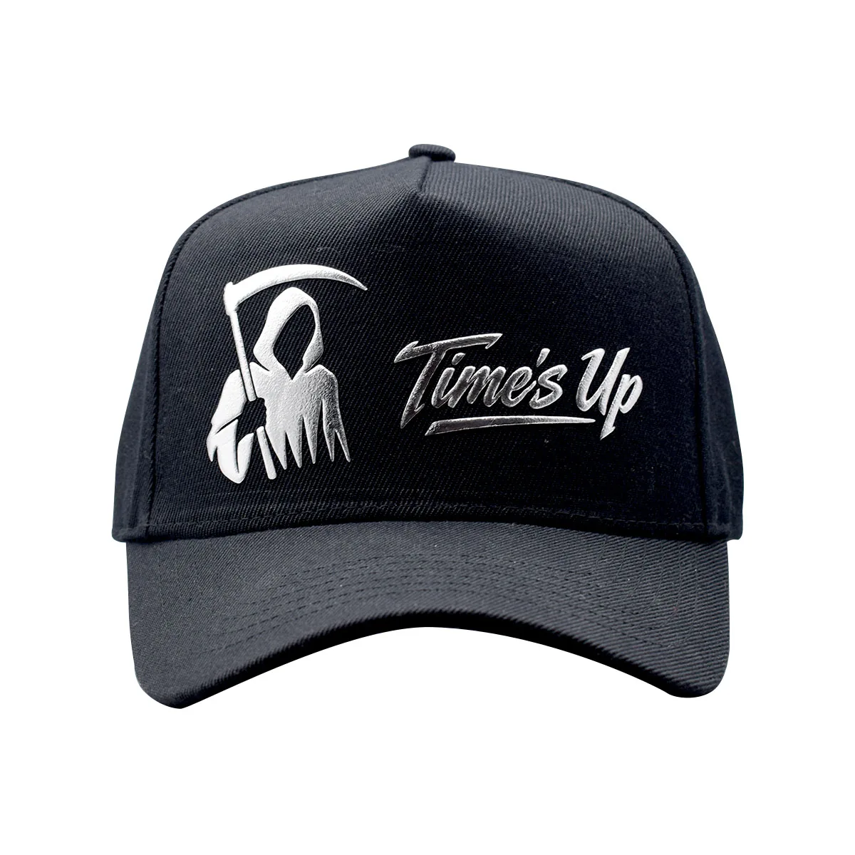 Unisex Black Snapback Hat Curved Brim Electroplated Metal Patch Adjustable Baseball Cap for Streetwear