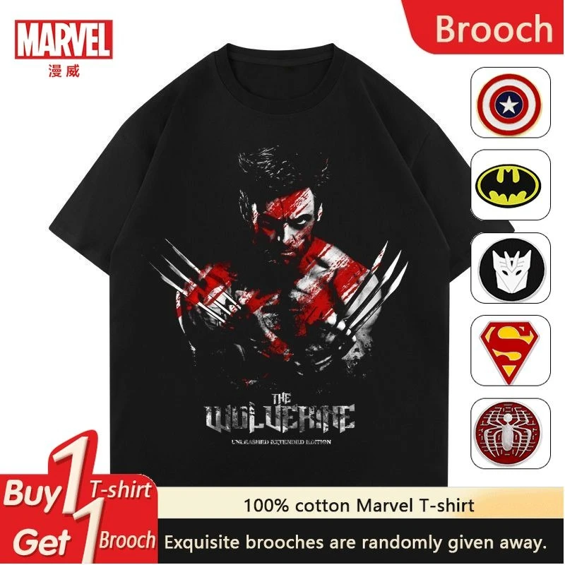 

Оригинальная футболка Marvel Deadpool 3, с короткими рукавами и периферийными устройствами из фильма «Дэдпул Росомаха», свободная футболка с короткими рукавами